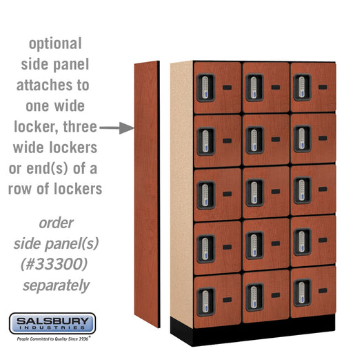 Salsbury 12" Wide Five Tier Box Style Designer Wood Locker - 3 Wide - 5 Feet High - 15 Inches Deep - Cherry - Silver Electronic Locks - Sweatfully