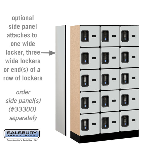 Salsbury 12" Wide Five Tier Box Style Designer Wood Locker - 3 Wide - 5 Feet High - 15 Inches Deep - Gray - Black Electronic Locks - Sweatfully