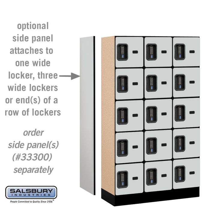 Salsbury 12" Wide Five Tier Box Style Designer Wood Locker - 3 Wide - 5 Feet High - 15 Inches Deep - Gray - Black Electronic Locks - Sweatfully