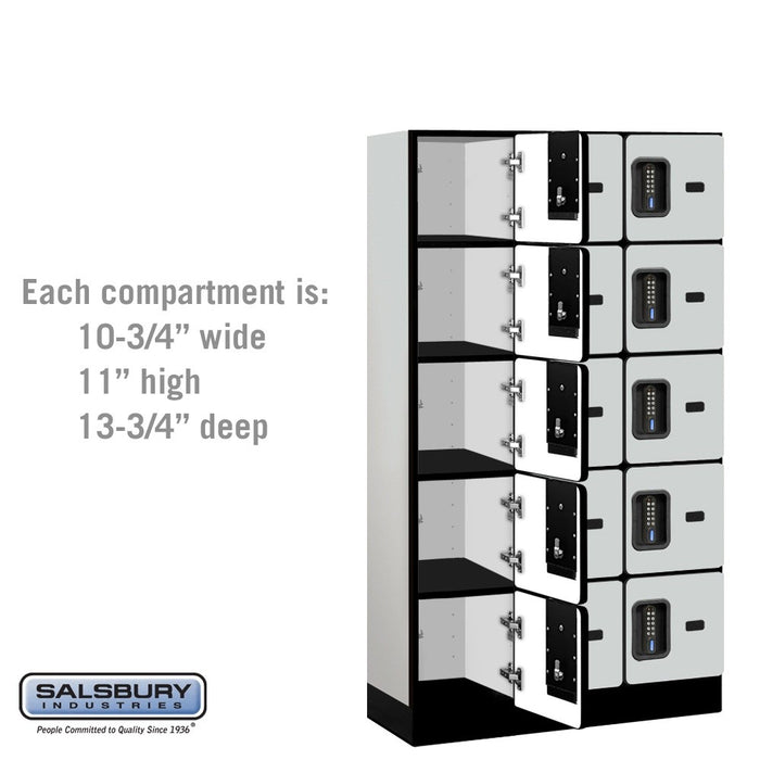 Salsbury 12" Wide Five Tier Box Style Designer Wood Locker - 3 Wide - 5 Feet High - 15 Inches Deep - Gray - Black Electronic Locks - Sweatfully