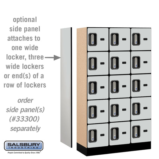 Salsbury 12" Wide Five Tier Box Style Designer Wood Locker - 3 Wide - 5 Feet High - 15 Inches Deep - Gray - Silver Electronic Locks - Sweatfully