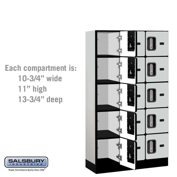 Salsbury 12" Wide Five Tier Box Style Designer Wood Locker - 3 Wide - 5 Feet High - 15 Inches Deep - Gray - Silver Electronic Locks - Sweatfully