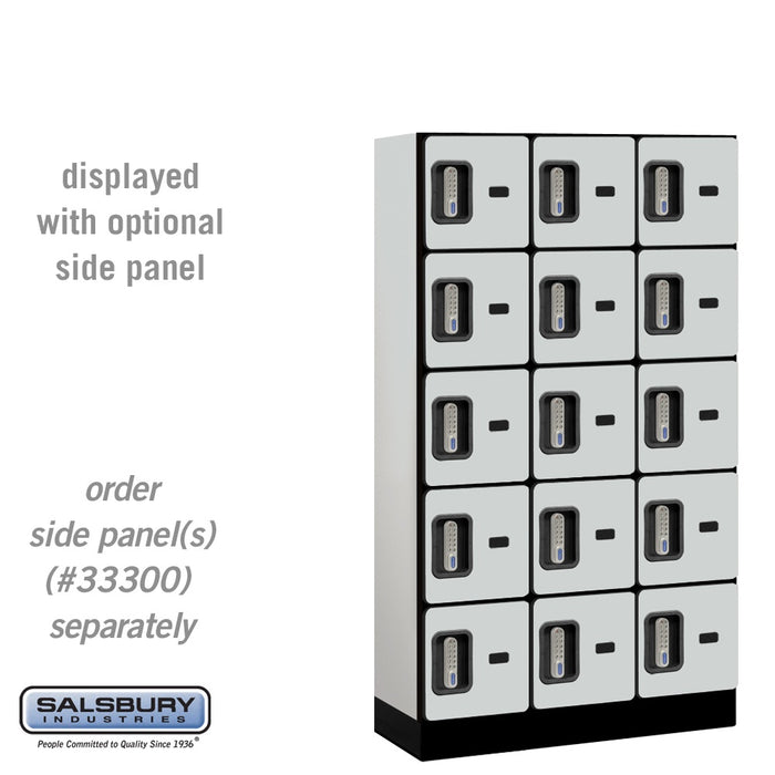Salsbury 12" Wide Five Tier Box Style Designer Wood Locker - 3 Wide - 5 Feet High - 15 Inches Deep - Gray - Silver Electronic Locks - Sweatfully