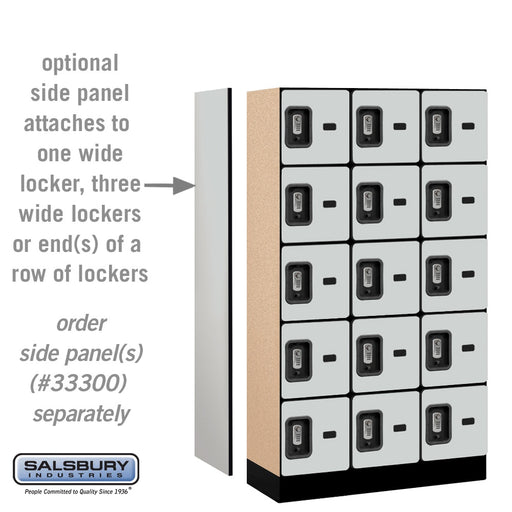Salsbury 12" Wide Five Tier Box Style Designer Wood Locker - 3 Wide - 5 Feet High - 15 Inches Deep - Gray - Silver Resettable Combination Locks - Sweatfully