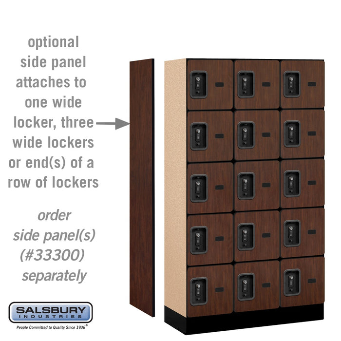 Salsbury 12" Wide Five Tier Box Style Designer Wood Locker - 3 Wide - 5 Feet High - 15 Inches Deep - Mahogany - Black Resettable Combination Locks - Sweatfully