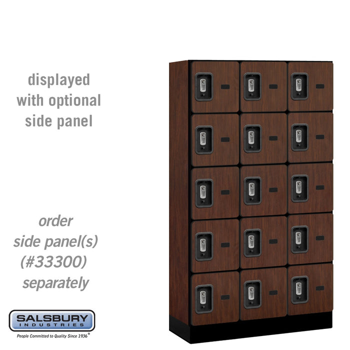 Salsbury 12" Wide Five Tier Box Style Designer Wood Locker - 3 Wide - 5 Feet High - 15 Inches Deep - Mahogany - Silver Resettable Combination Locks - Sweatfully