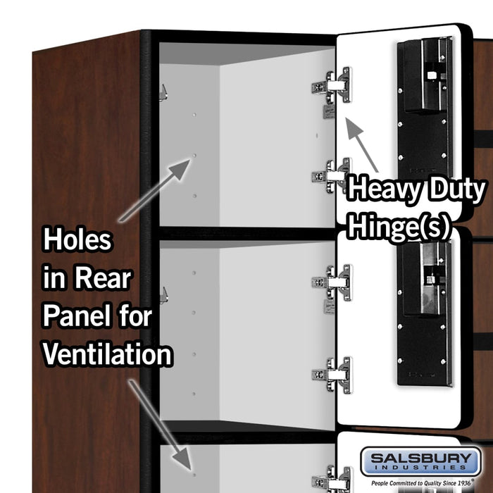 Salsbury 12" Wide Five Tier Box Style Designer Wood Locker - 3 Wide - 5 Feet High - 15 Inches Deep - Mahogany - Hasps - Sweatfully