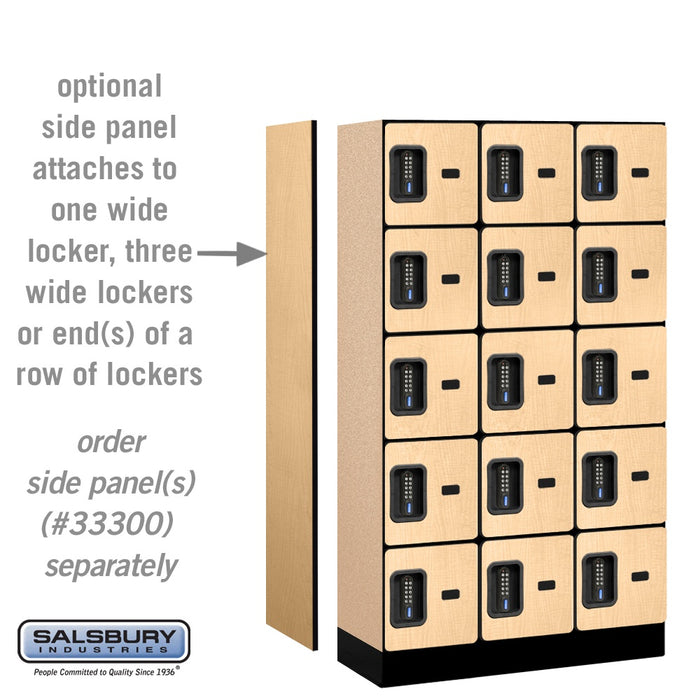 Salsbury 12" Wide Five Tier Box Style Designer Wood Locker - 3 Wide - 5 Feet High - 15 Inches Deep - Maple - Black Electronic Locks - Sweatfully