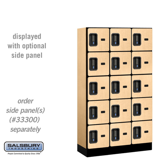 Salsbury 12" Wide Five Tier Box Style Designer Wood Locker - 3 Wide - 5 Feet High - 15 Inches Deep - Maple - Black Electronic Locks - Sweatfully