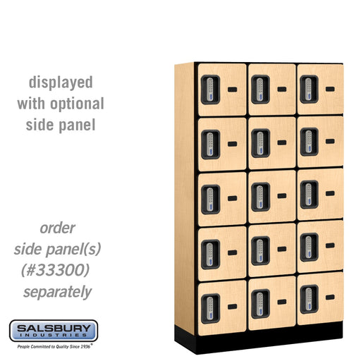 Salsbury 12" Wide Five Tier Box Style Designer Wood Locker - 3 Wide - 5 Feet High - 15 Inches Deep - Maple - Silver Electronic Locks - Sweatfully