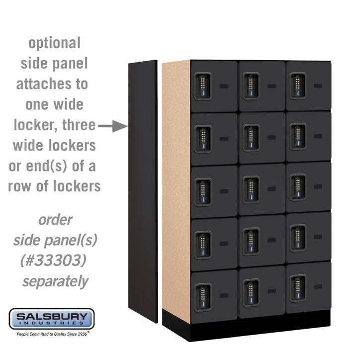 Salsbury 12" Wide Five Tier Box Style Designer Wood Locker - 3 Wide - 5 Feet High - 18 Inches Deep - Black - Black Electronic Locks - Sweatfully