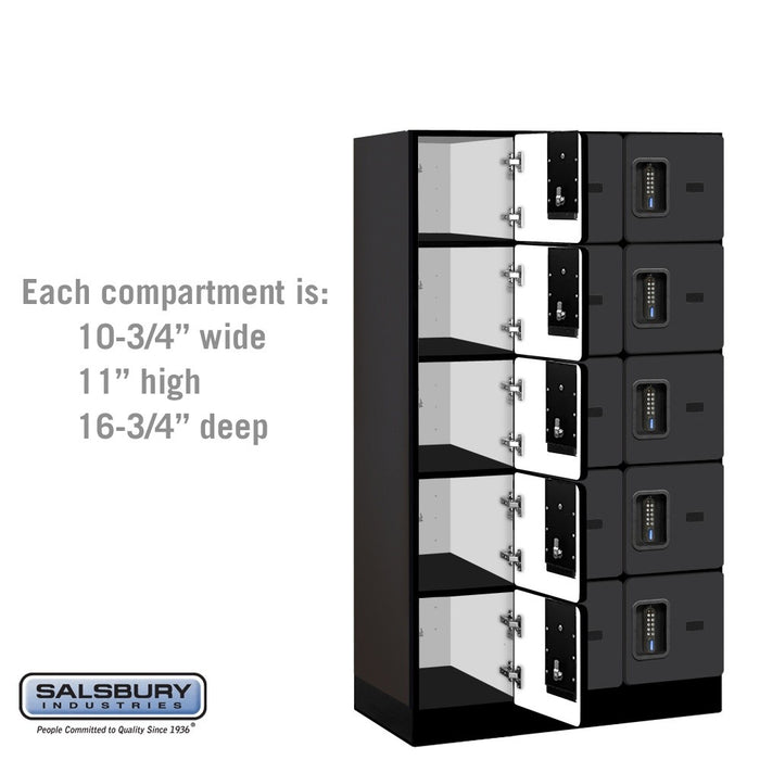 Salsbury 12" Wide Five Tier Box Style Designer Wood Locker - 3 Wide - 5 Feet High - 18 Inches Deep - Black - Black Electronic Locks - Sweatfully