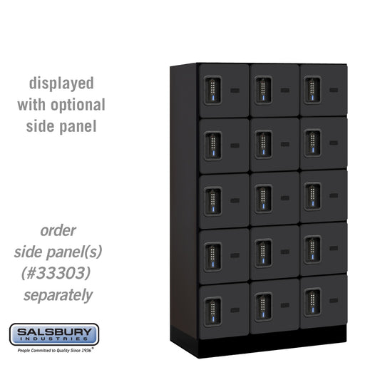 Salsbury 12" Wide Five Tier Box Style Designer Wood Locker - 3 Wide - 5 Feet High - 18 Inches Deep - Black - Black Electronic Locks - Sweatfully