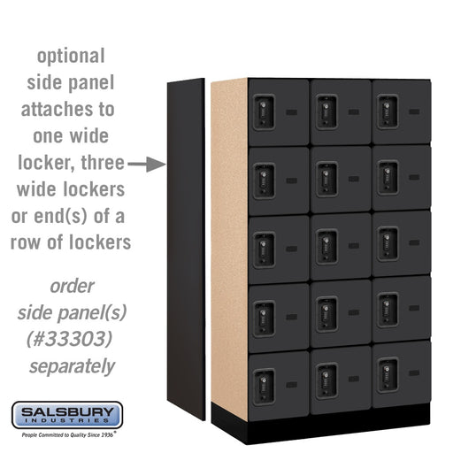 Salsbury 12" Wide Five Tier Box Style Designer Wood Locker - 3 Wide - 5 Feet High - 18 Inches Deep - Black - Black Resettable Combination Locks - Sweatfully