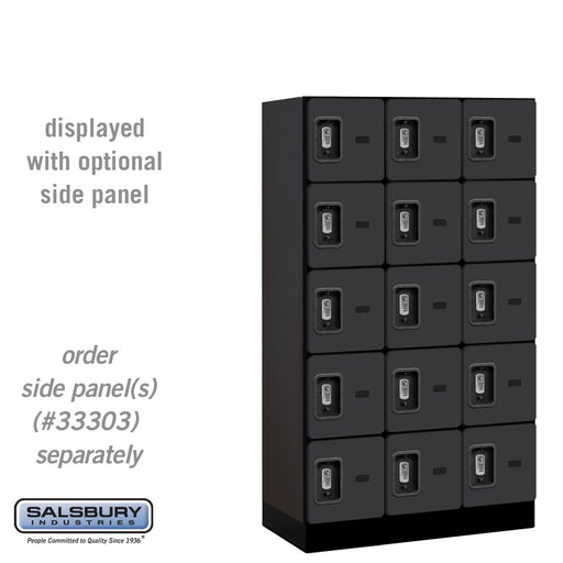 Salsbury 12" Wide Five Tier Box Style Designer Wood Locker - 3 Wide - 5 Feet High - 18 Inches Deep - Black - Silver Resettable Combination Locks - Sweatfully