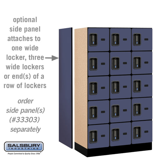 Salsbury 12" Wide Five Tier Box Style Designer Wood Locker - 3 Wide - 5 Feet High - 18 Inches Deep - Blue - Black Electronic Locks - Sweatfully