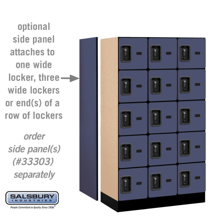 Salsbury 12" Wide Five Tier Box Style Designer Wood Locker - 3 Wide - 5 Feet High - 18 Inches Deep - Blue - Black Resettable Combination Locks - Sweatfully