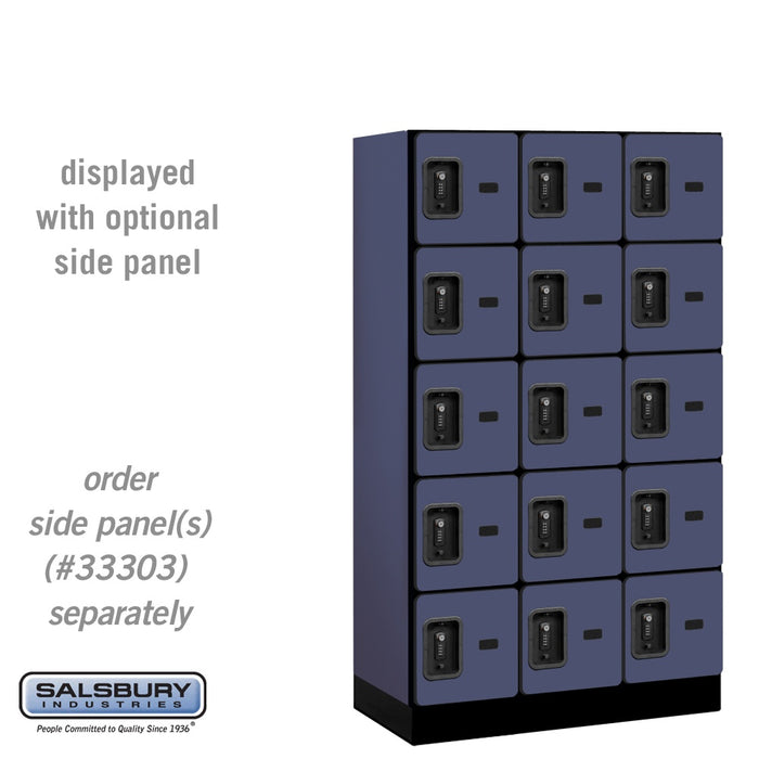 Salsbury 12" Wide Five Tier Box Style Designer Wood Locker - 3 Wide - 5 Feet High - 18 Inches Deep - Blue - Black Resettable Combination Locks - Sweatfully