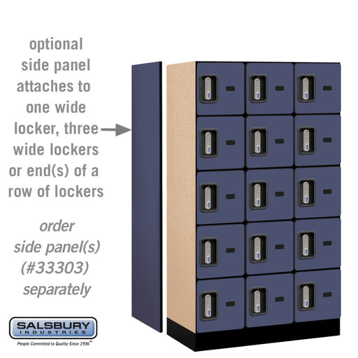 Salsbury 12" Wide Five Tier Box Style Designer Wood Locker - 3 Wide - 5 Feet High - 18 Inches Deep - Blue - Silver Electronic Locks - Sweatfully