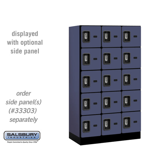 Salsbury 12" Wide Five Tier Box Style Designer Wood Locker - 3 Wide - 5 Feet High - 18 Inches Deep - Blue - Silver Resettable Combination Locks - Sweatfully