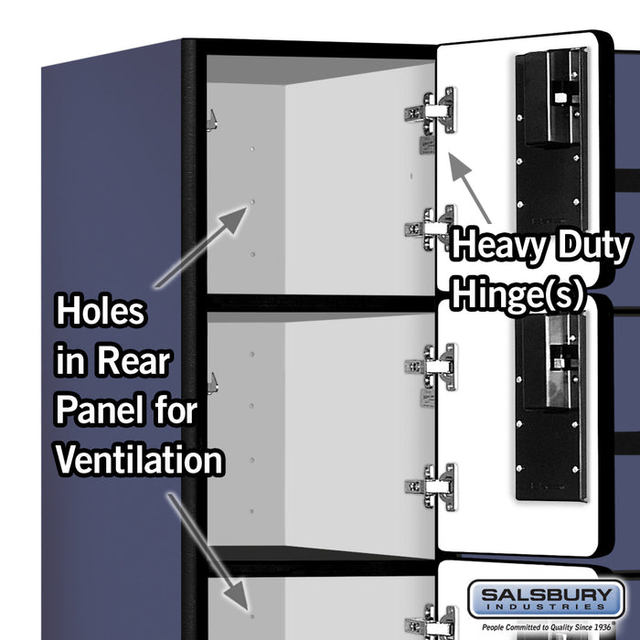 Salsbury 12" Wide Five Tier Box Style Designer Wood Locker - 3 Wide - 5 Feet High - 18 Inches Deep - Blue - Hasps - Sweatfully