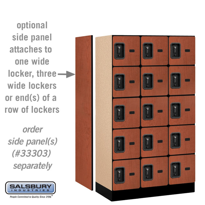 Salsbury 12" Wide Five Tier Box Style Designer Wood Locker - 3 Wide - 5 Feet High - 18 Inches Deep - Cherry - Black Resettable Combination Locks - Sweatfully