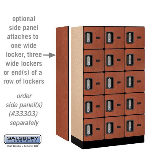Salsbury 12" Wide Five Tier Box Style Designer Wood Locker - 3 Wide - 5 Feet High - 18 Inches Deep - Cherry - Silver Electronic Locks - Sweatfully