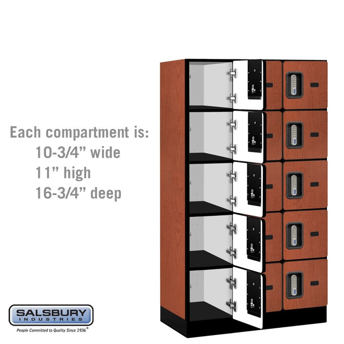 Salsbury 12" Wide Five Tier Box Style Designer Wood Locker - 3 Wide - 5 Feet High - 18 Inches Deep - Cherry - Silver Electronic Locks - Sweatfully