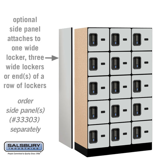 Salsbury 12" Wide Five Tier Box Style Designer Wood Locker - 3 Wide - 5 Feet High - 18 Inches Deep - Gray - Black Electronic Locks - Sweatfully