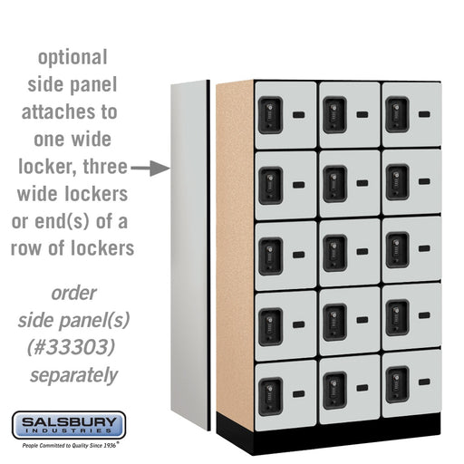Salsbury 12" Wide Five Tier Box Style Designer Wood Locker - 3 Wide - 5 Feet High - 18 Inches Deep - Gray - Black Resettable Combination Locks - Sweatfully