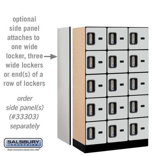 Salsbury 12" Wide Five Tier Box Style Designer Wood Locker - 3 Wide - 5 Feet High - 18 Inches Deep - Gray - Silver Electronic Locks - Sweatfully