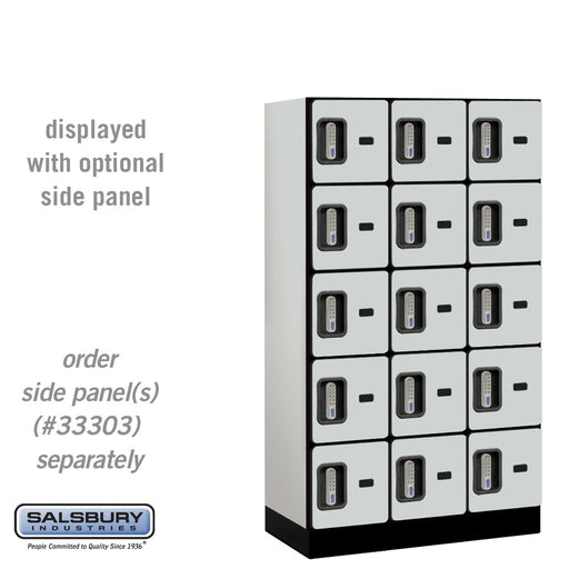 Salsbury 12" Wide Five Tier Box Style Designer Wood Locker - 3 Wide - 5 Feet High - 18 Inches Deep - Gray - Silver Electronic Locks - Sweatfully