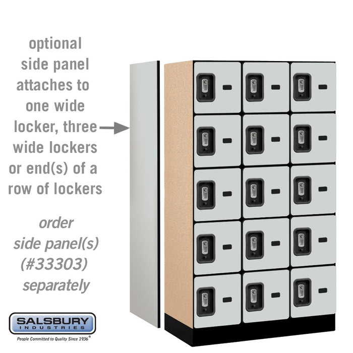 Salsbury 12" Wide Five Tier Box Style Designer Wood Locker - 3 Wide - 5 Feet High - 18 Inches Deep - Gray - Silver Resettable Combination Locks - Sweatfully