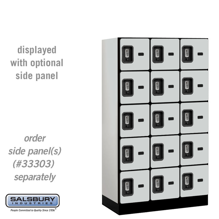 Salsbury 12" Wide Five Tier Box Style Designer Wood Locker - 3 Wide - 5 Feet High - 18 Inches Deep - Gray - Silver Resettable Combination Locks - Sweatfully