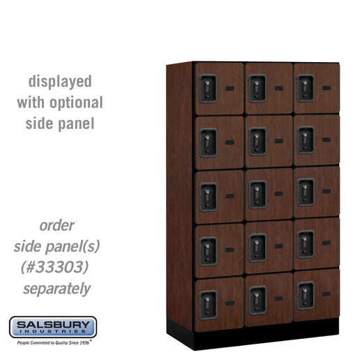 Salsbury 12" Wide Five Tier Box Style Designer Wood Locker - 3 Wide - 5 Feet High - 18 Inches Deep - Mahogany - Black Resettable Combination Locks - Sweatfully