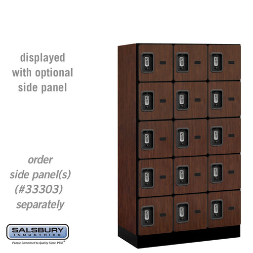 Salsbury 12" Wide Five Tier Box Style Designer Wood Locker - 3 Wide - 5 Feet High - 18 Inches Deep - Mahogany - Silver Resettable Combination Locks - Sweatfully