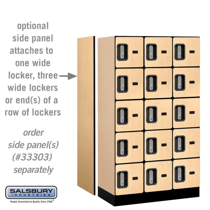 Salsbury 12" Wide Five Tier Box Style Designer Wood Locker - 3 Wide - 5 Feet High - 18 Inches Deep - Maple - Silver Electronic Locks - Sweatfully