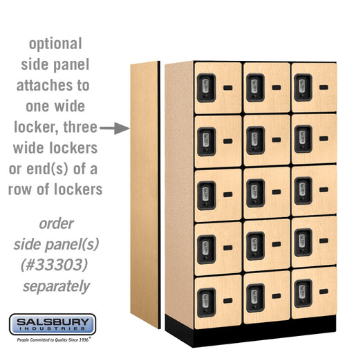Salsbury 12" Wide Five Tier Box Style Designer Wood Locker - 3 Wide - 5 Feet High - 18 Inches Deep - Maple - Silver Resettable Combination Locks - Sweatfully