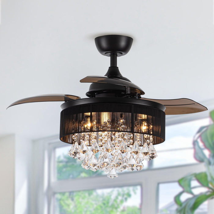 36" Bangaiore Modern Downrod Mount Crystal Ceiling Fan with Lighting and Remote Control - Sweatfully