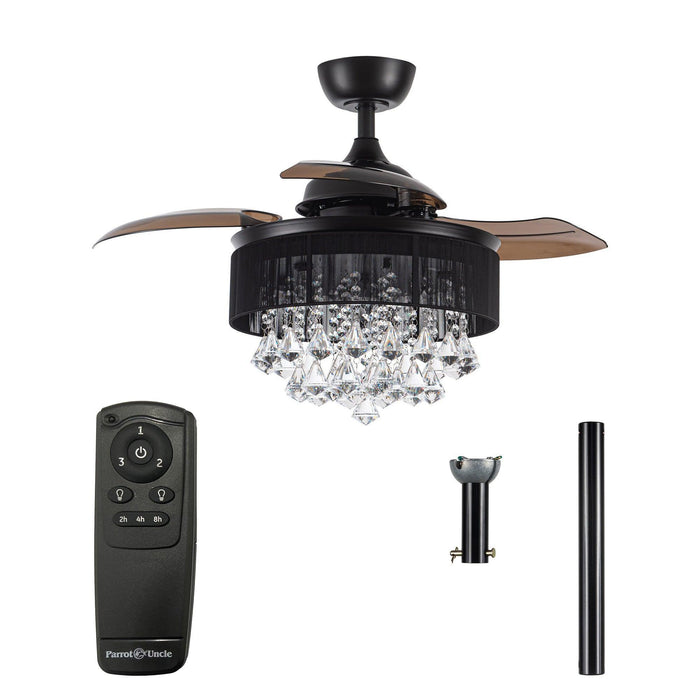 36" Bangaiore Modern Downrod Mount Crystal Ceiling Fan with Lighting and Remote Control - Sweatfully