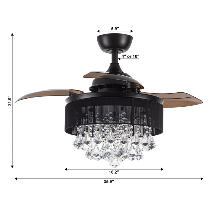 36" Bangaiore Modern Downrod Mount Crystal Ceiling Fan with Lighting and Remote Control - Sweatfully