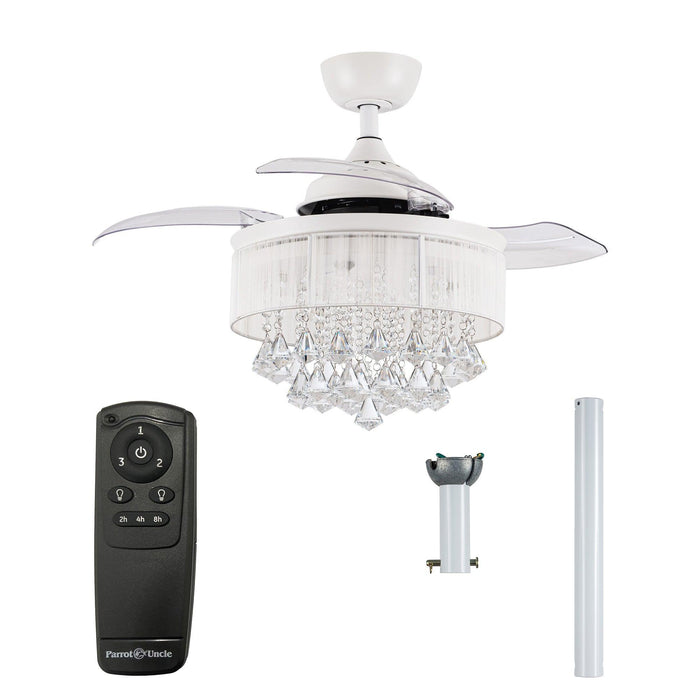 36" Bangaiore Modern Downrod Mount Crystal Ceiling Fan with Lighting and Remote Control - Sweatfully