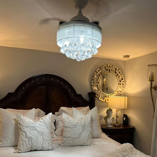 36" Bangaiore Modern Downrod Mount Crystal Ceiling Fan with Lighting and Remote Control - Sweatfully