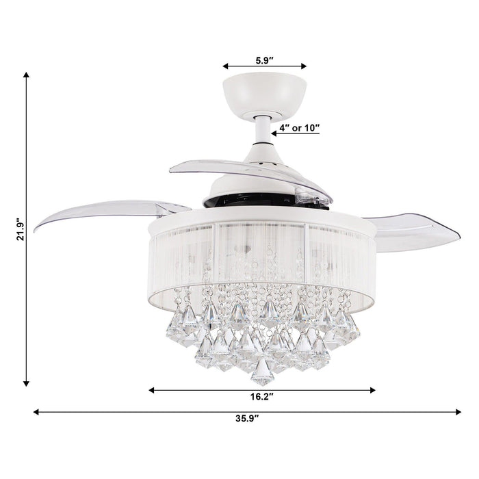 36" Bangaiore Modern Downrod Mount Crystal Ceiling Fan with Lighting and Remote Control - Sweatfully