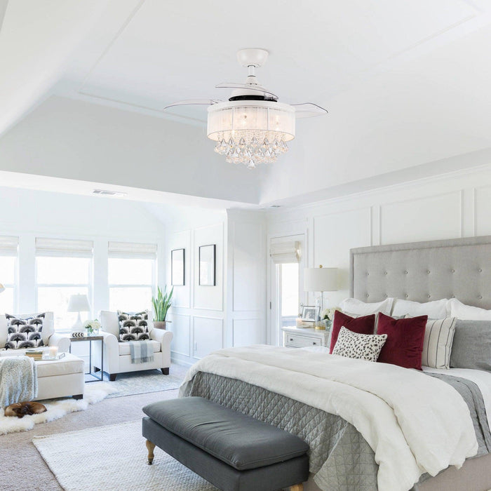 36" Bangaiore Modern Downrod Mount Crystal Ceiling Fan with Lighting and Remote Control - Sweatfully