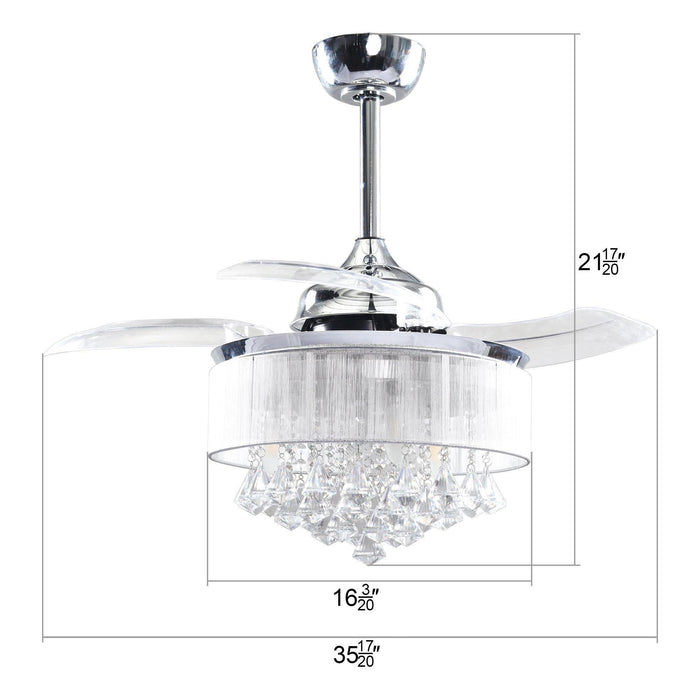 36" Bangaiore Modern Downrod Mount Crystal Ceiling Fan with Lighting and Remote Control - Sweatfully