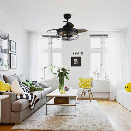 36" Benally Industrial Downrod Mount Ceiling Fan with Lighting and Remote Control - Sweatfully