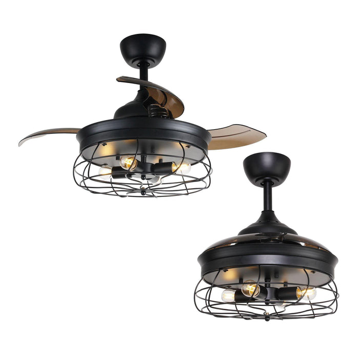 36" Benally Industrial Downrod Mount Ceiling Fan with Lighting and Remote Control - Sweatfully