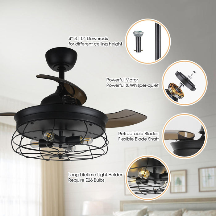 36" Benally Industrial Downrod Mount Ceiling Fan with Lighting and Remote Control - Sweatfully