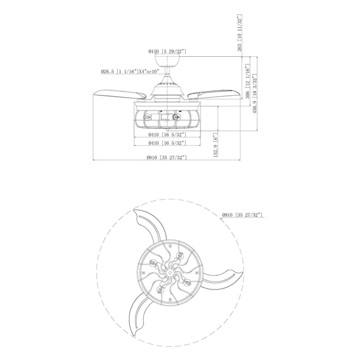 36" Benally Industrial Downrod Mount Ceiling Fan with Lighting and Remote Control - Sweatfully